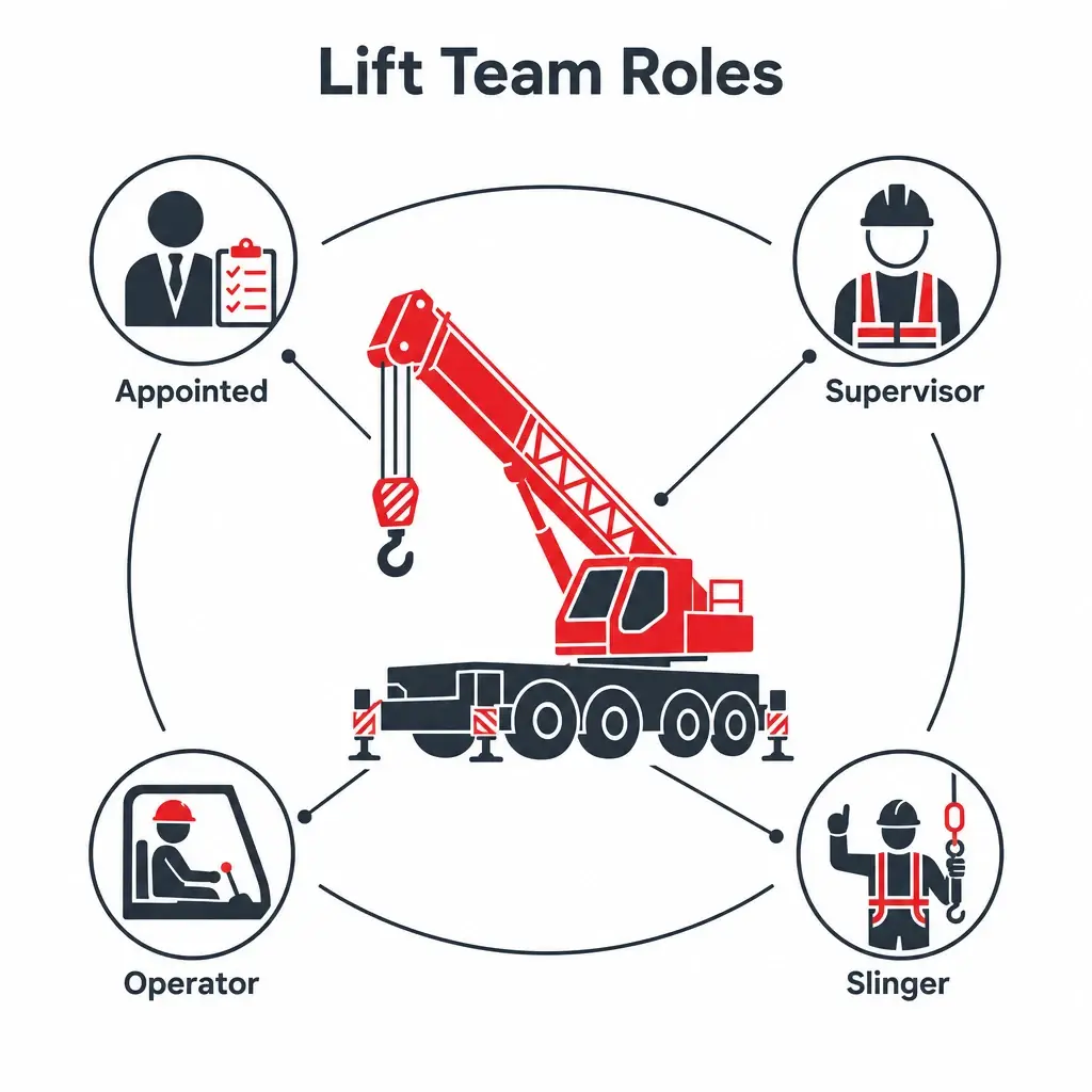 Graphic showing the main roles in a contract lift team.